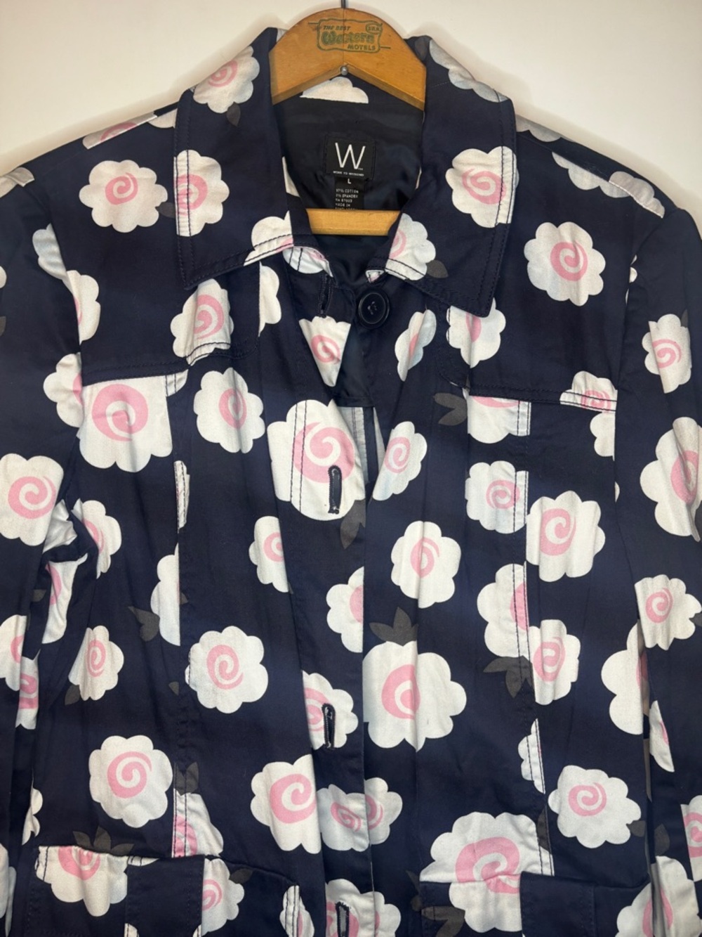 Navy Blue Floral Button Trench Coat from W Work To Weekend -L- - Picture 11 of 13